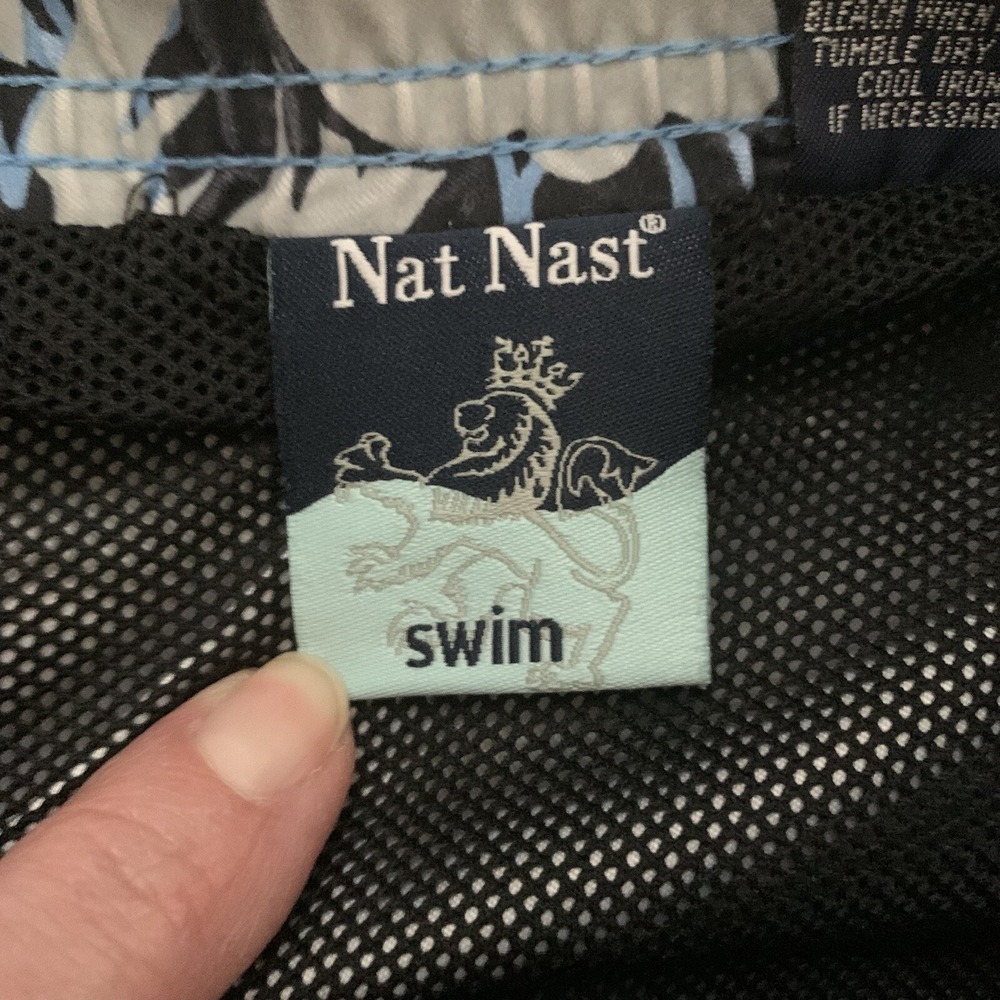 Nat Nast Lined Swim Trunks Blue Black Floral Lined Beach Pool XL - Picture 8 of 10